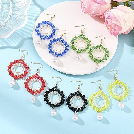 Brass Glass Beads Dangle Earrings EJEW-MZ00764-1