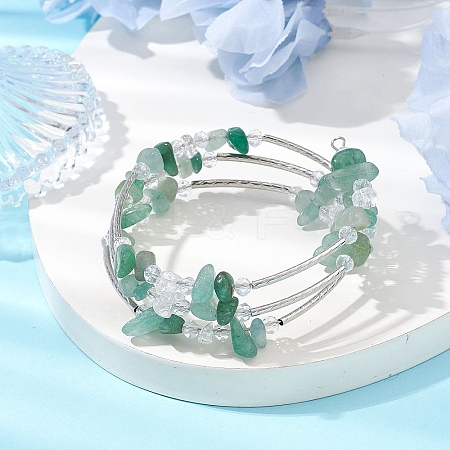 Natural Green Aventurine Chip & Glass & Brass Tube Beaded Bangles for Women BJEW-JB11265-03-1