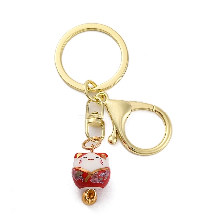 Fortune Cat Porcelain Pendant Keychain KEYC-G064-03A-1