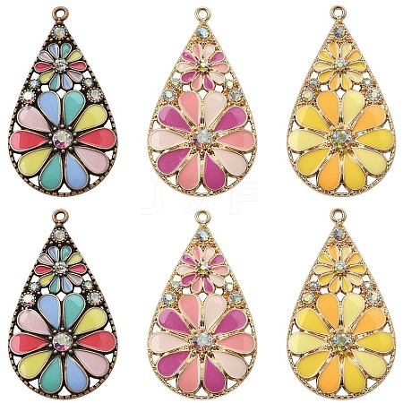 6Pcs 3 Colors Alloy Enamel Pendants FIND-YW0009-99-1