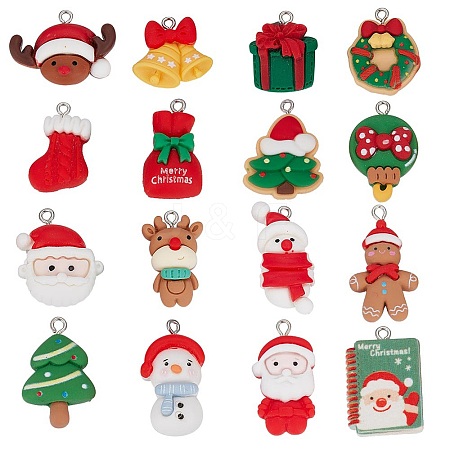 32Pcs 16 Styles Opaque Resin Pendants RESI-SC0002-50-1
