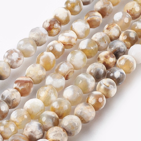 Faceted Round Natural Fire Crackle Agate Beads Strands G-E302-073-6mm-1