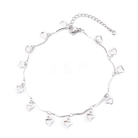 304 Stainless Steel Heart Charm Anklets AJEW-AN00394-03-1