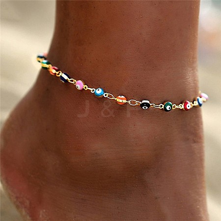 Christmas Brass Evil Eye Enamel Link Chain Anklets for Women WGC2D50-02-1