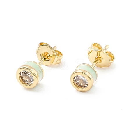 Column Cubic Zirconia Stud Earrings with Enamel EJEW-P196-02G-02-1