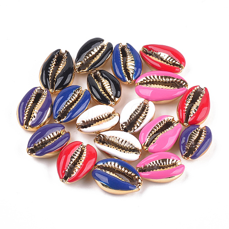 Electroplated Cowrie Shell Beads SSHEL-T008-11G-1