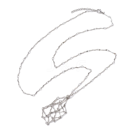 304 Stainless Steel Wavy Bar Link Chain Macrame Pouch Necklace Making NJEW-JN05065-03-1