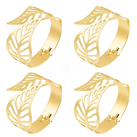4Pcs Leaf Iron Cuff Bangles BJEW-SP0001-15G-1