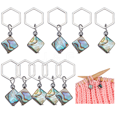 10Pcs Abalone Shell/Paua Shell Pendant Locking Stitch Markers AJEW-BC00021-1