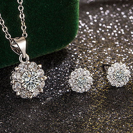 Brass Micro Pave Clear Cubic Zirconia Pendant Necklaces & Stud Earrings FS-WGDAB53-03-1