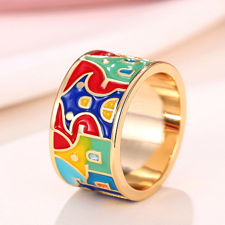 House Pattern Brass Enamel Finger Rings FS-WG03239-01-1