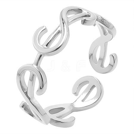 Non-Tarnish Simple 304 Stainless Steel Dollar Sign Opening Cuff Ring for Unisex ME9748-1-1