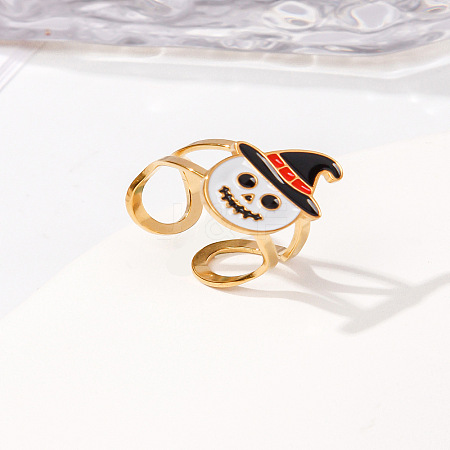 304 Stainless Steel with Enamel Cuff Rings for Women LS-RJEW-Z116-01G-05-1