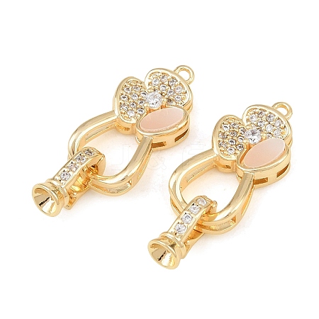 Brass Micro Pave Clear Cubic Zirconia Fold Oval Clasp KK-CBABC34-04G-1