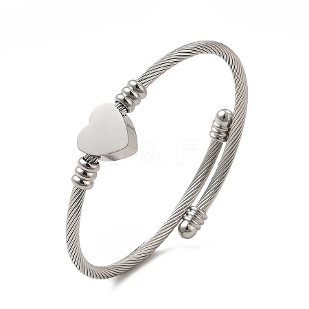 Non-Tarnish 201 Stainless Steel Heart Beaded Cuff Bangle BJEW-C033-07P-1