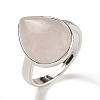 Natural Rose Quartz Teardrop Adjustable Rings RJEW-K371-08S-14-2