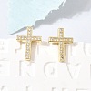 Cross Brass Micro Pave Clear Cubic Zirconia Stud Earrings EJEW-C186-18G-01-3