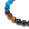 Natural Agate & Tiger Eye & Black Onyx Round Beaded Stretch Bracelet BJEW-JB08400-02-5