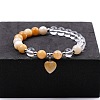 Round Natural Yellow Jade & Quartz Crystal Beaded Stretch Bracelets XW2849-4-1