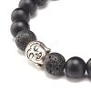 2Pcs 2 Color Natural Lava Rock & Synthetic Black Stone Stretch Bracelets Set with Buddha Head BJEW-JB07707-7