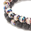 2Pcs 2 Style Natural Lava Rock & Agate Round Beaded Stretch Bracelets Set BJEW-JB08318-5