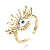 Clear Cubic Zirconia Evil Eye Wide Open Cuff Ring with Enamel for Women RJEW-N035-098C-3