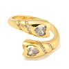 Brass Micro Pave Clear Cubic Zirconia Heart Open Cuff Rings for Women RJEW-L121-040G-2