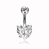 304 Stainless Steel Clear Cubic Zirconia Heart Curved Barbell Belly Rings WG52F32-02-2