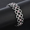 304 Stainless Steel Light Rose Rhinestone Bowknot Link Chain Bracelets SA-CBA2696-11P-2