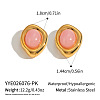 304 Stainless Steel Natural Rose Quartz Stud Earrings for Women OU7519-2-1