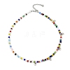 Bohemian Round Glass Seed Beaded Necklaces with Antique Silver Tone Alloy Heart Charms NJEW-JN05216-2