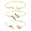 3Pcs 3 Colors Elegant Brass Cubic Zirconia Leaf Cuff Bangles for Women BJEW-GO0003-01G-1