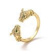 Green Cubic Zirconia Double Leopard Open Cuff Ring RJEW-I092-15G-1