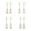 Acrylic Tulip with Glass Leaf Dangle Earrings EJEW-JE05212-1