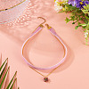 Glass Beaded Flower Pendant Single Face Medium Orchid Velvet Ribbon & Brass Cable Chain Double Layered Choker Necklaces NJEW-TAC0041-4
