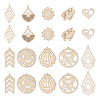 100Pcs 10 Styles Undyed Natural Wooden Big Pendants WOOD-EL0001-03-2