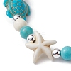 Turtle & Starfish Synthetic Turquoise Beaded Stretch Bracelet BJEW-JB09968-02-4