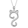Rhodium Plated 925 Sterling Silver Cat Pendant Necklace for Women JN1047A-1