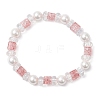 3Pcs 3 Colors Crackle Glass & Shell Pearl Beaded Stretch Bracelets for Women BJEW-JB12384-4