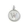 Brass Pave Natural Shell Flat Round with Letter Charms KK-Z115-13P-W-1