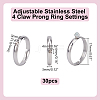 30Pcs 304 Stainless Steel Cuff Ring Components STAS-HY0001-92-2