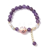 3Pcs Natural Amethyst & Carnelian & Dyed Malaysia Beaded Stretch Bracelets BJEW-JB11273-3