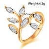 Real 18K Gold Plated Brass Olive Branch Cubic Zirconia Rings RJEW-EE0001-093G-E-7