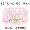 7Pcs Heart Pattern Polymer Clay & Plastic Pearl & CCB Plastic Beaded Stretch Bracelet Set for Women FS-WG634BB-04-1