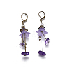 Natural Gemstone Chip Beads and Flower Czech Glass Beads Leverback Earrings EJEW-JE01692-03-1