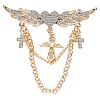 Heart with Angel Wings Alloy Full Crystal Rhinestone Hanging Chain Brooch PW-WGB7AF1-01-1