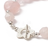 Natural Rose Quartz Heart Beaded Bracelet with Alloy Flower Clasps for Women BJEW-TA00248-2