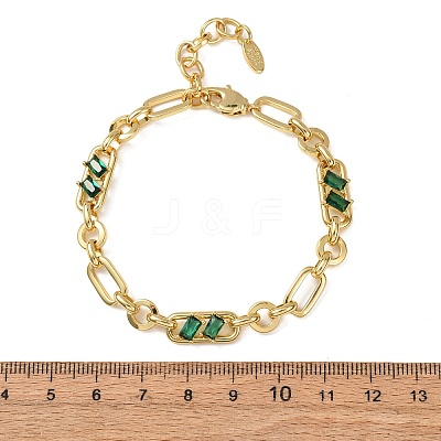 Ring & Paperclip Brass Micro Pave Cubic Zirconia Link Chain Bracelets for Women BJEW-D458-03G-05-1
