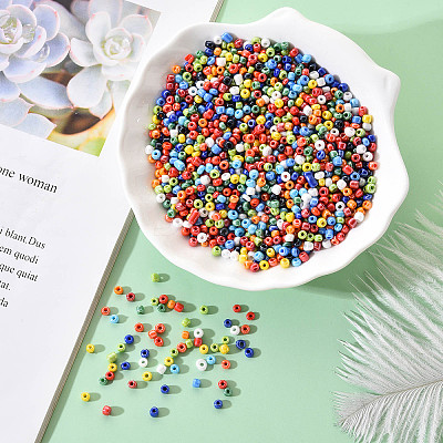 8/0 Opaque Colors Rainbow Plated Round Glass Seed Beads SEED-YW0001-13-1