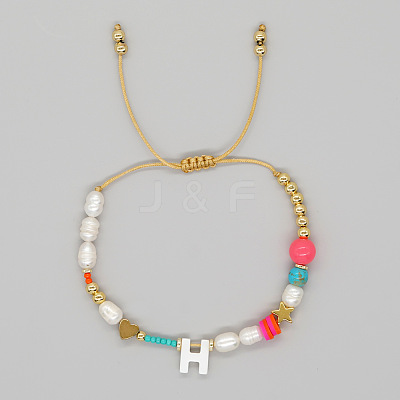 Bohemian Style Shell Letter Bead Braided Bead Bracelets for Women WG07C1E-08-1